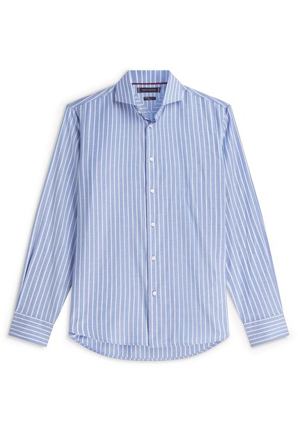 Camisa Azul De Rayas En Tejido Royal Oxford Elástico Con Cuello Flex Tommy Hilfiger