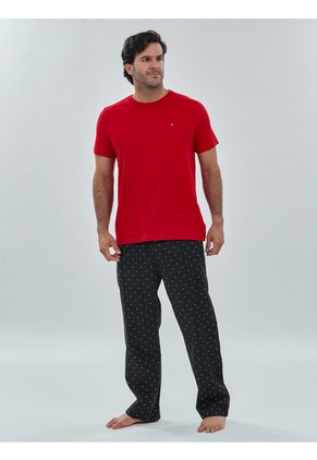 Conjunto Negro De Camiseta Y Pantalón Para Dormir Con Estampado De Bandera Tommy Hilfiger