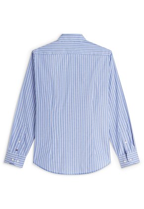 Camisa Azul De Rayas En Tejido Royal Oxford Elástico Con Cuello Flex Tommy Hilfiger