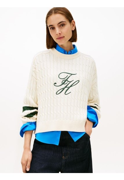 Saco Blanco De Cuello Redondo Con Logo Script Gráfico Tommy Hilfiger