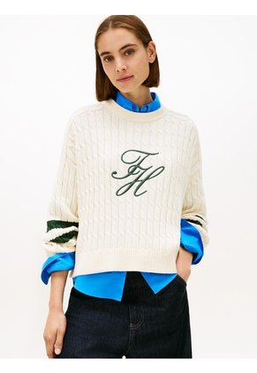 Saco Blanco De Cuello Redondo Con Logo Script Gráfico Tommy Hilfiger