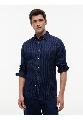 Camisa Azul Oscuro Flex Poplin Con Micro Estampado De Cuadros Tommy Hilfiger Tommy Hilfiger