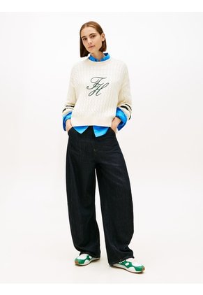 Saco Blanco De Cuello Redondo Con Logo Script Gráfico Tommy Hilfiger