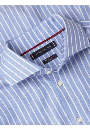 Camisa Azul De Rayas En Tejido Royal Oxford Elástico Con Cuello Flex Tommy Hilfiger