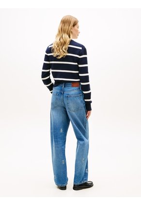 Jeans Azul Con Corte De Barril, Talle Medio Y Escudos Bordados Tommy Hilfiger