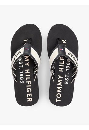 Sandalias Negro De Tiras De Textil Trenzado Con Logo Tommy Hilfiger