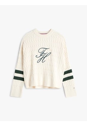 Saco Blanco De Cuello Redondo Con Logo Script Gráfico Tommy Hilfiger