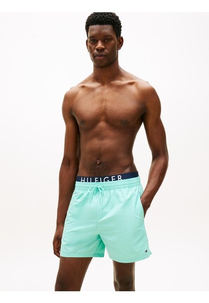 Traje Celeste De Baño De Largo Medio Con Cintura Doble Tommy Hilfiger