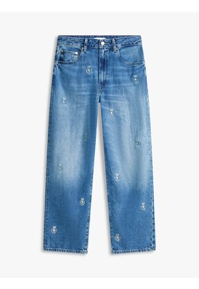 Jeans Azul Con Corte De Barril, Talle Medio Y Escudos Bordados Tommy Hilfiger