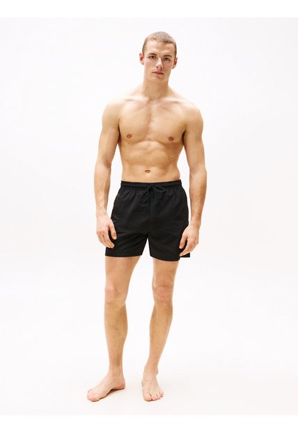 Traje Negro De Baño De Medio Largo Con Logo Bordado Tommy Hilfiger