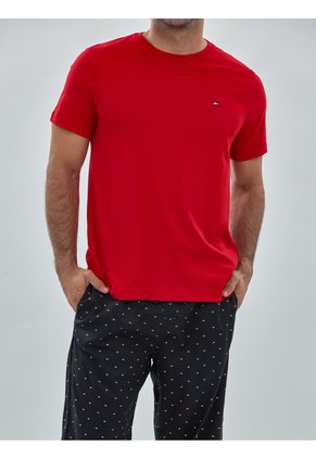 Conjunto Negro De Camiseta Y Pantalón Para Dormir Con Estampado De Bandera Tommy Hilfiger