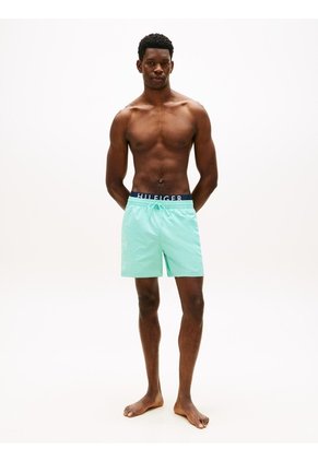 Traje Celeste De Baño De Largo Medio Con Cintura Doble Tommy Hilfiger