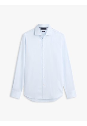 Camisa Celeste De Sarga TH Flex New York Label Con Corte Slim Tommy Hilfiger