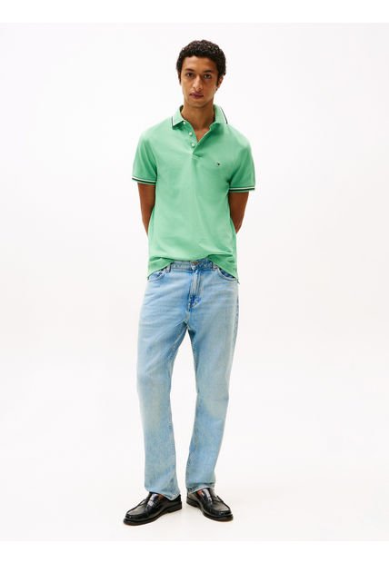 Polo Verde Ribeteado De Corte Slim Tommy Hilfiger