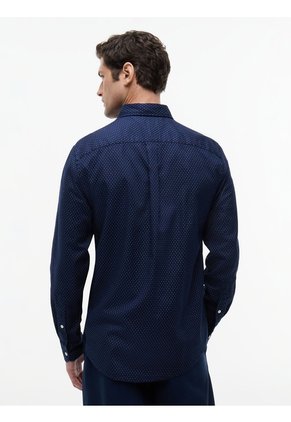 Camisa Azul Oscuro Flex Poplin Con Micro Estampado De Cuadros Tommy Hilfiger