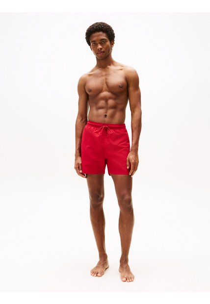 Traje Rojo De Baño De Medio Largo Con Logo Bordado Tommy Hilfiger