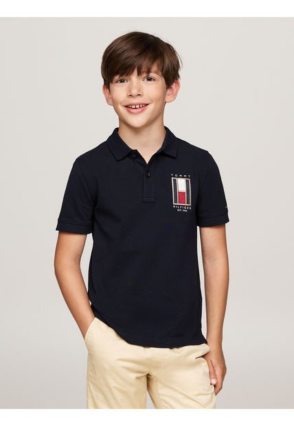 Polo Azul Niño Manga Corta Con Logo Tommy Hilfiger