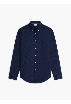 Camisa Azul Oscuro Flex Poplin Con Micro Estampado De Cuadros Tommy Hilfiger