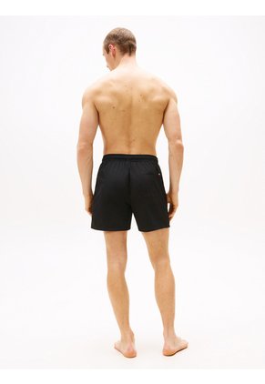 Traje Negro De Baño De Medio Largo Con Logo Bordado Tommy Hilfiger