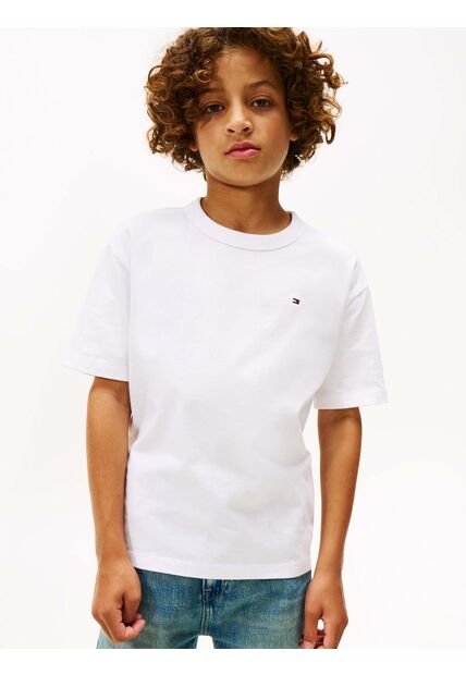 Camiseta Blanca De Cuello Redondo Con Gráfico Tommy Hilfiger