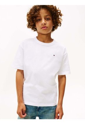 Camiseta Blanca De Cuello Redondo Con Gráfico Tommy Hilfiger