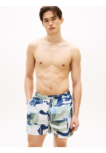 Pantaloneta Multicolor De Baño Corto De Medio Largo Con Estampado Tommy Hilfiger