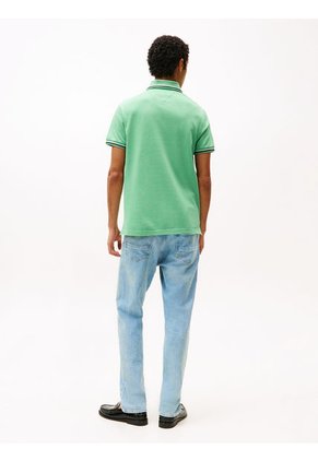 Polo Verde Ribeteado De Corte Slim Tommy Hilfiger