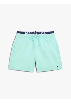 Traje Celeste De Baño De Largo Medio Con Cintura Doble Tommy Hilfiger