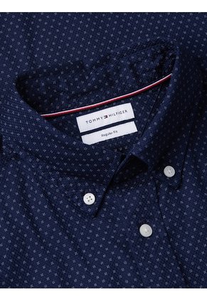 Camisa Azul Oscuro Flex Poplin Con Micro Estampado De Cuadros Tommy Hilfiger