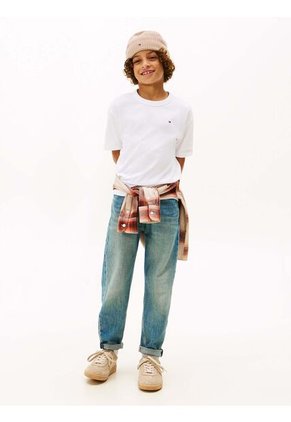 Camiseta Blanca De Cuello Redondo Con Gráfico Tommy Hilfiger