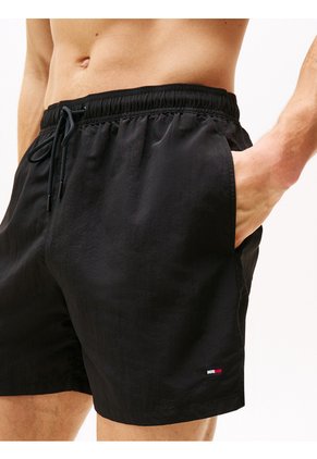 Traje Negro De Baño De Medio Largo Con Logo Bordado Tommy Hilfiger