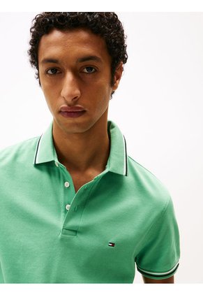 Polo Verde Ribeteado De Corte Slim Tommy Hilfiger