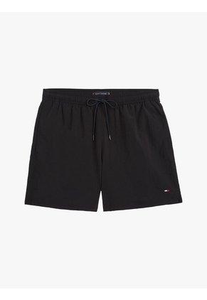 Traje Negro De Baño De Medio Largo Con Logo Bordado Tommy Hilfiger