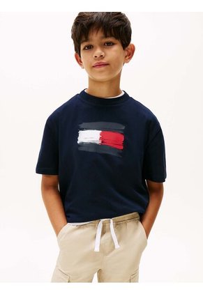 Camiseta Azul De Cuello Redondo Con Logo Tommy Hilfiger