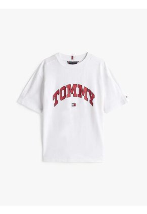 Camiseta Blanca Varsity De Cuello Redondo Con Logo Tommy Hilfiger