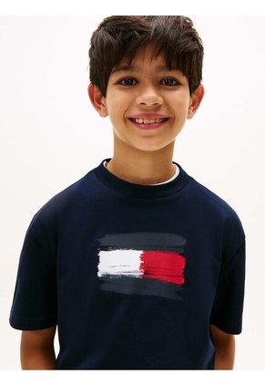 Camiseta Azul De Cuello Redondo Con Logo Tommy Hilfiger