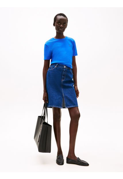 Camiseta Azul De Cuello Redondo Con Corte Slim Tommy Hilfiger