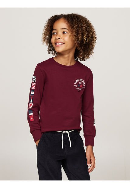 Camiseta Vinotinto Con Logo Y Banderas Para Niño Tommy Hilfiger