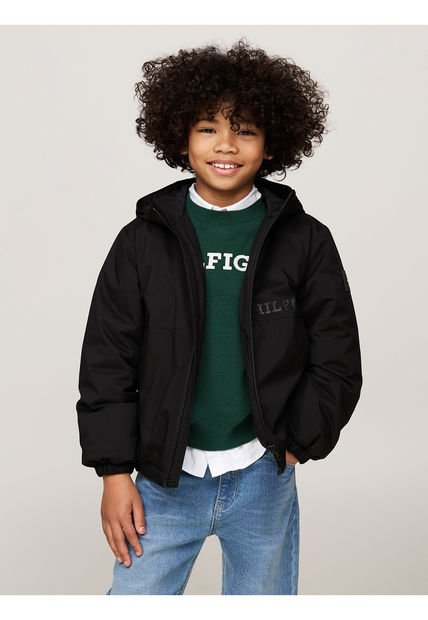 Chaqueta Niño Negra Acolchada Con Logo Monotipo Tommy Hilfiger