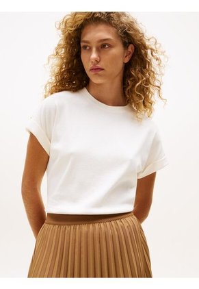 Camiseta Blanca Con Cuello Redondo Y Botones Dorados Tommy Hilfiger