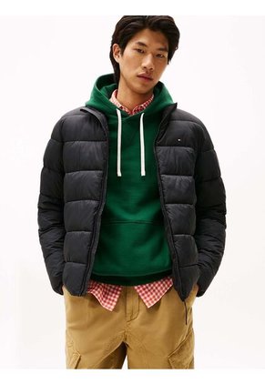 Chaqueta Negra De Cuello Alto Acolchada Con Logo Tommy Hilfiger