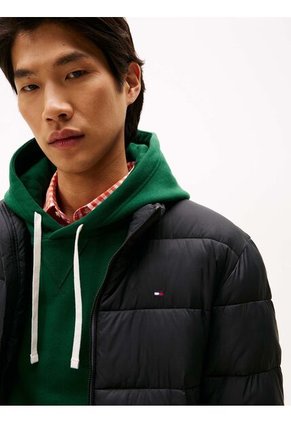 Chaqueta Negra De Cuello Alto Acolchada Con Logo Tommy Hilfiger