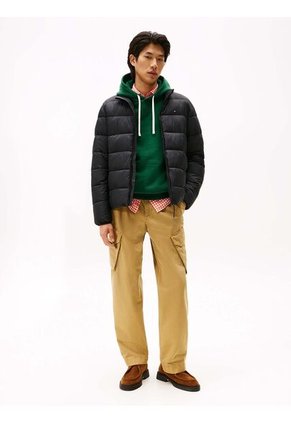 Chaqueta Negra De Cuello Alto Acolchada Con Logo Tommy Hilfiger