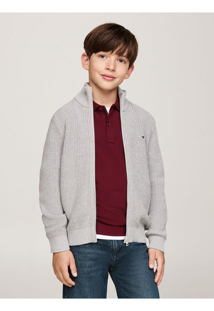 Saco Gris Niño Tejido Con Cierre De Cremallera Y Logo Tommy Hilfiger