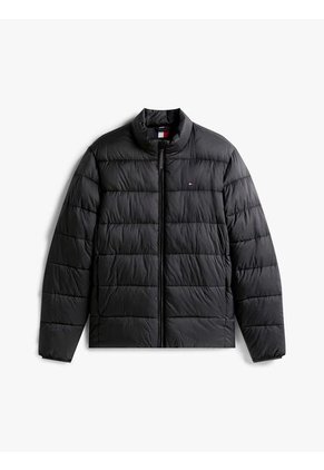 Chaqueta Negra De Cuello Alto Acolchada Con Logo Tommy Hilfiger