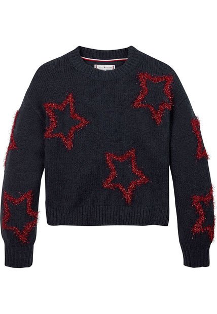 Saco Azul Niña Oscuro Tejido Holgado Con Estrellas Tommy Hilfiger