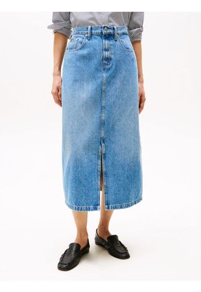 Falda Azul Midi Vaquera Jeans De Cintura Alta Tommy Hilfiger