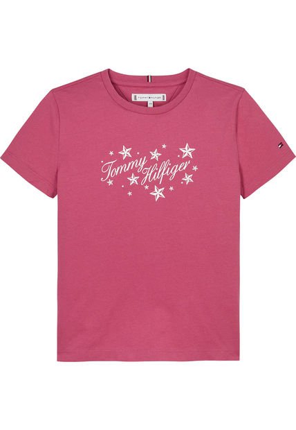 Camiseta Niña Rosa Con Logo Script Tommy Hilfiger