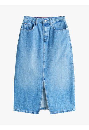 Falda Azul Midi Vaquera Jeans De Cintura Alta Tommy Hilfiger