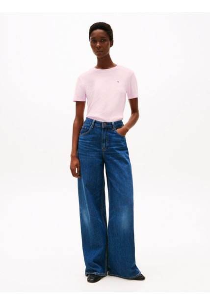 Camiseta Rosa De Cuello Redondo Con Corte Slim Tommy Hilfiger